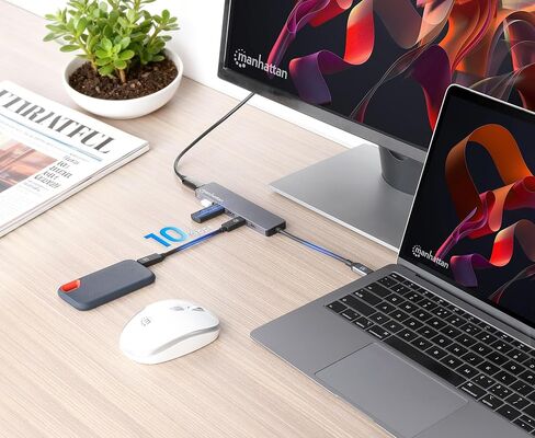 Manhattan USB-C 6-in-1 HDMI Docking Station, 4K 60Hz Hub with 100W PD, 10Gbps USB-A/USB-C, SD Card Reader for Laptop & Tablet - 190480 in Kuwait