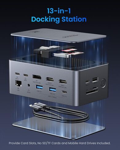 VENTION 13-in-1 Laptop Docking Station 3 Monitors with Touchable Screen Display,USB C Dock Dual Monitor for Dell,HP and MacBook,8K Display 1*DP,2*HDMI,10Gbps USB 3.2,100W PD with 2*USB-C Cable, Gray in Kuwait