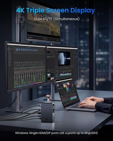 VENTION 13-in-1 Laptop Docking Station 3 Monitors with Touchable Screen Display,USB C Dock Dual Monitor for Dell,HP and MacBook,8K Display 1*DP,2*HDMI,10Gbps USB 3.2,100W PD with 2*USB-C Cable, Gray in Kuwait
