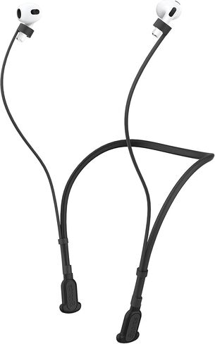 Compatible for AirPod Pro 3rd & 2nd / AirPods 4th & 3rd Strap, Soft Silicone Neckband Holder, Anti-Lost Wire Cord for Gym, Wireless Headphone Anti-Lost Strap, Black in Kuwait