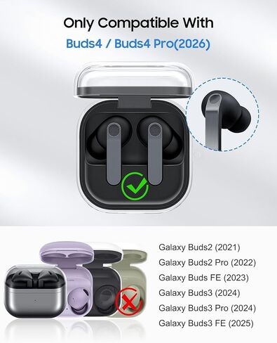 Fintie Clear Case for Samsung Galaxy Buds4 / Galaxy Buds4 Pro 2026, Anti-Lost Shockproof Earbuds Protective Cover with Keychain Carabiner Support Wireless Charging in Kuwait