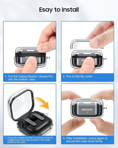 Fintie Clear Case for Samsung Galaxy Buds4 / Galaxy Buds4 Pro 2026, Anti-Lost Shockproof Earbuds Protective Cover with Keychain Carabiner Support Wireless Charging in Kuwait
