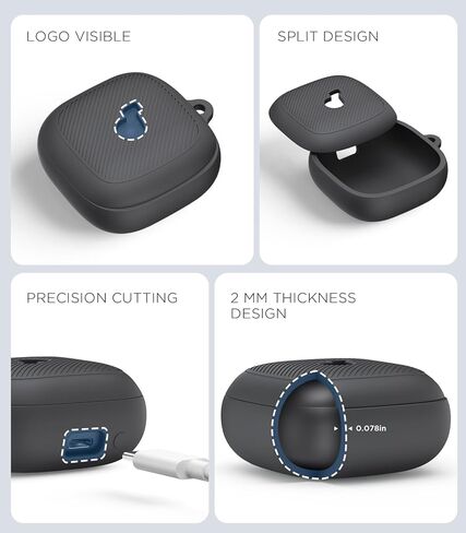 غطاء حافظة Soundcore Liberty Buds من Anker مع طقم منظف، غطاء تصميم مرئي بشعار واقٍ من السيليكون المقاوم للصدمات مع حافظة شحن سماعات أذن Soundcore Liberty Buds مع حلقة تسلق - أسود in Kuwait
