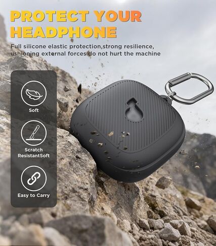 غطاء حافظة Soundcore Liberty Buds من Anker مع طقم منظف، غطاء تصميم مرئي بشعار واقٍ من السيليكون المقاوم للصدمات مع حافظة شحن سماعات أذن Soundcore Liberty Buds مع حلقة تسلق - أسود in Kuwait
