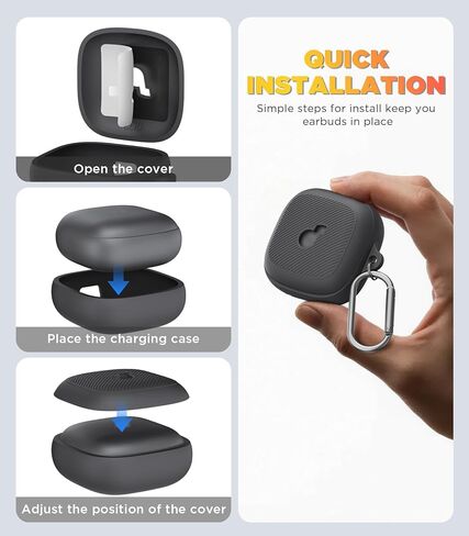 غطاء حافظة Soundcore Liberty Buds من Anker مع طقم منظف، غطاء تصميم مرئي بشعار واقٍ من السيليكون المقاوم للصدمات مع حافظة شحن سماعات أذن Soundcore Liberty Buds مع حلقة تسلق - أسود in Kuwait