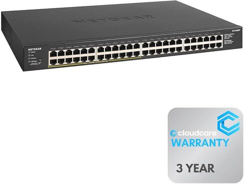 NETGEAR GS348PP 48 منفذ 𝐏𝐨𝐄+ محول غير مُدار | سطح المكتب والتركيب على الرف | يتضمن أيضًا دعم ضمان Cloud Care لمدة 3 سنوات in Kuwait