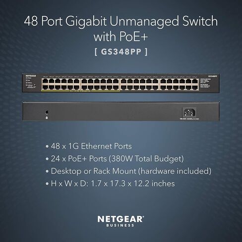 NETGEAR GS348PP 48 منفذ 𝐏𝐨𝐄+ محول غير مُدار | سطح المكتب والتركيب على الرف | يتضمن أيضًا دعم ضمان Cloud Care لمدة 3 سنوات in Kuwait