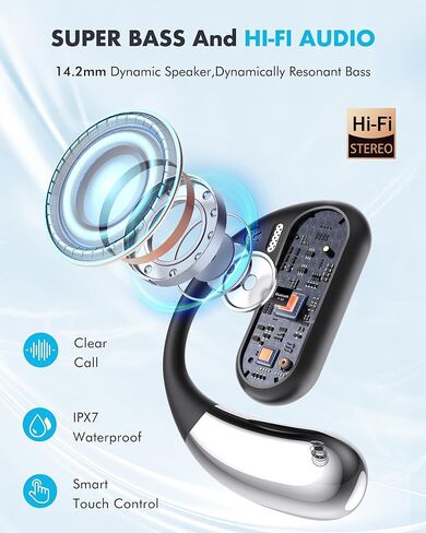 Boytond Open Ear Earbuds, Wireless Ear Buds,Earhook Earbuds with 40H Playtime,IPX7 Waterproof Sports Bluetooth Earphones,Bluetooth V5.3 Ultra Comfort Open Ear Headphones Wireless,Clear Calls in Kuwait