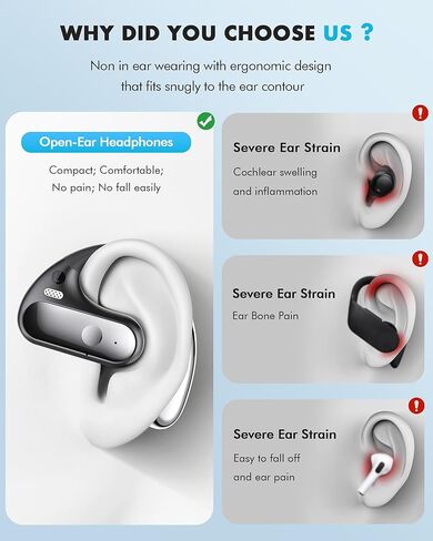 Boytond Open Ear Earbuds, Wireless Ear Buds,Earhook Earbuds with 40H Playtime,IPX7 Waterproof Sports Bluetooth Earphones,Bluetooth V5.3 Ultra Comfort Open Ear Headphones Wireless,Clear Calls in Kuwait