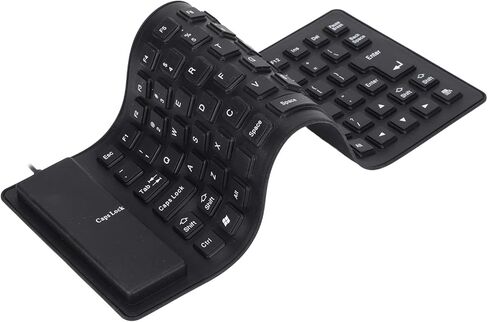 Sanpyl Roll-up Silicone Keyboard, Fully Sealed Waterproof, Lightweight Portable USB Wired 85 Keys Foldable Flexible Keyboard (Black) in Kuwait