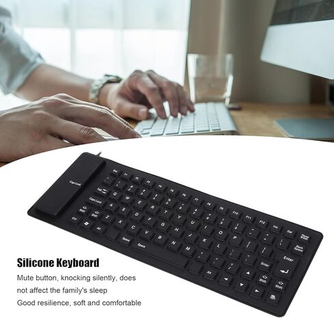 Sanpyl Roll-up Silicone Keyboard, Fully Sealed Waterproof, Lightweight Portable USB Wired 85 Keys Foldable Flexible Keyboard (Black) in Kuwait