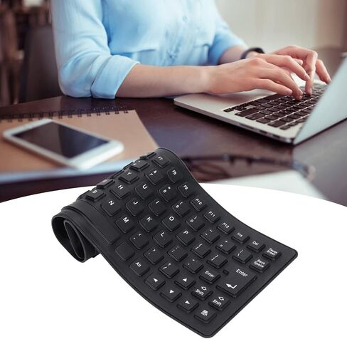 Sanpyl Roll-up Silicone Keyboard, Fully Sealed Waterproof, Lightweight Portable USB Wired 85 Keys Foldable Flexible Keyboard (Black) in Kuwait