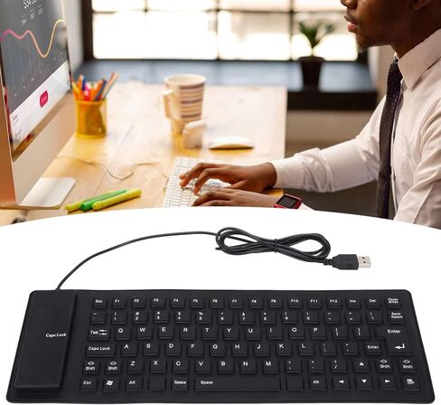 Sanpyl Roll-up Silicone Keyboard, Fully Sealed Waterproof, Lightweight Portable USB Wired 85 Keys Foldable Flexible Keyboard (Black) in Kuwait