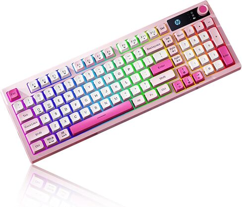 لوحة مفاتيح HP K500F اللاسلكية، تصميم مدمج 98 مفتاحًا، بلوتوث ثلاثي الأوضاع 5.0/2.4 جيجا هرتز/USB-C، لوحة مفاتيح ألعاب بإضاءة خلفية RGB مع مقبض مستوى الصوت، بطارية 3000 مللي أمبير في الساعة، أغطية مفاتيح متدرجة باللون الوردي in Kuwait