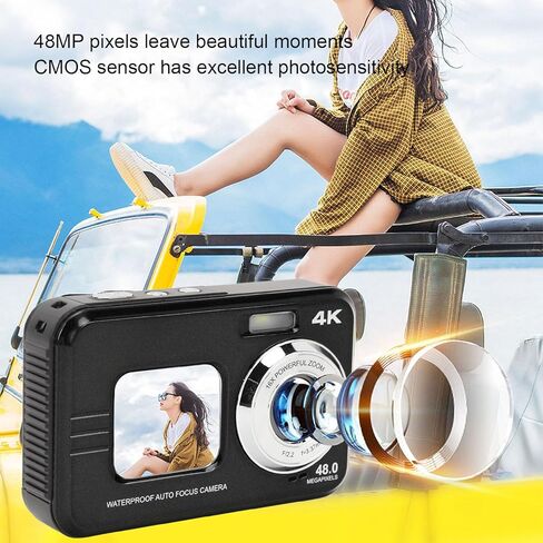 Underwater Camera 4K 48MP Dual Screen 11ft Water Selfie Camera - High Resolution, Long Battery Life, Perfect for Snorkeling and Outdoor Adventures (Black) in Kuwait