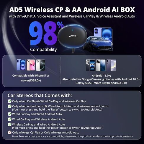 محول CarPlay اللاسلكي، صندوق AI Magic مع ثبات WiFi مزدوج، صندوق CarPlay اللاسلكي متوافق مع Wired Factory CarPlay وAndroid Auto، دعم YouTube/Netflix in Kuwait