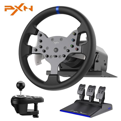 PXN V99 Driving Force Steering Wheel, 3.2Nm Dual-Motor Force Feedback Base, 11.8-inch TPR Rubber Wheel Cover Sim Racing Wheel With Shifter and Pedal, Desk Clamp, for PC, PS4, Xbox One, Xbox Serive X|S (Renewed) in Kuwait