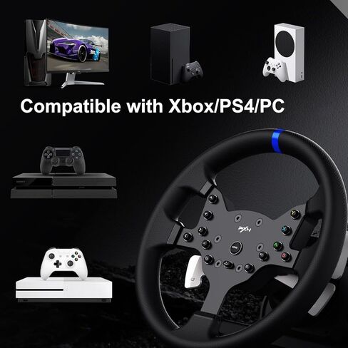 عجلة سباق PXN PC، عجلة قيادة V99 Real Force Feedback مع دواسات ومحول، محاكاة عجلة قيادة سباق قابلة للفصل 270/900 درجة للكمبيوتر الشخصي، Xbox One، Xbox Series X/S، PS4 (مستعملة - مثل الجديد) in Kuwait