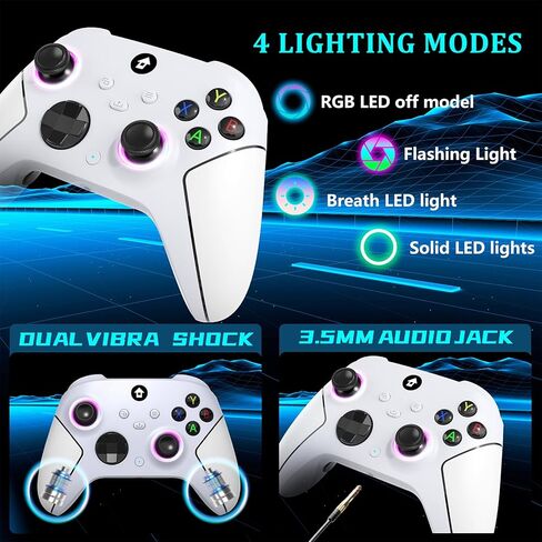 YUYIU Wireless 2.4GHz Controller with 7 Colors RGB Light for Xbox Controller, Xbox One Series X|S,Consoles,Steam PC Windows, with 1000mAh Battery/Dual Vib-ration/Turbo/Programmable, 3.5mm Audio Jack in Kuwait