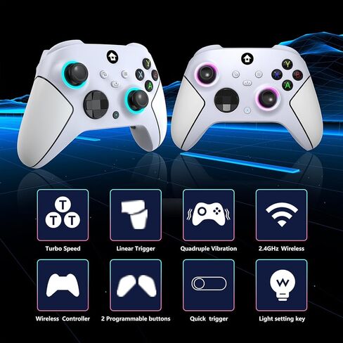YUYIU Wireless 2.4GHz Controller with 7 Colors RGB Light for Xbox Controller, Xbox One Series X|S,Consoles,Steam PC Windows, with 1000mAh Battery/Dual Vib-ration/Turbo/Programmable, 3.5mm Audio Jack in Kuwait