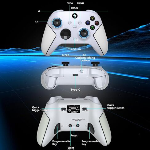 YUYIU Wireless 2.4GHz Controller with 7 Colors RGB Light for Xbox Controller, Xbox One Series X|S,Consoles,Steam PC Windows, with 1000mAh Battery/Dual Vib-ration/Turbo/Programmable, 3.5mm Audio Jack in Kuwait