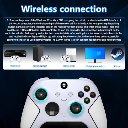 YUYIU Wireless 2.4GHz Controller with 7 Colors RGB Light for Xbox Controller, Xbox One Series X|S,Consoles,Steam PC Windows, with 1000mAh Battery/Dual Vib-ration/Turbo/Programmable, 3.5mm Audio Jack in Kuwait