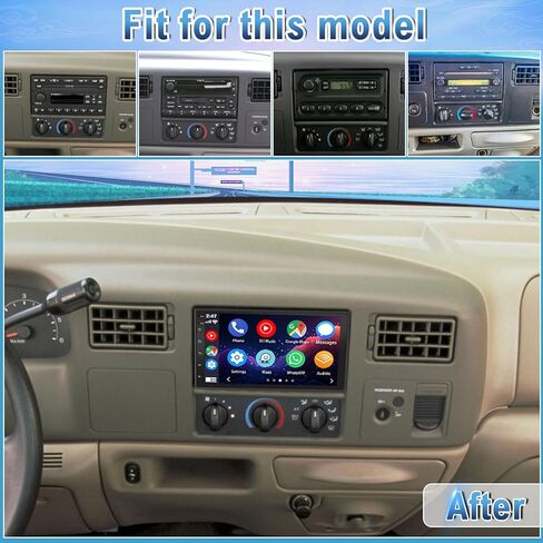 راديو ستيريو للسيارة Android 14 Double Din متوافق مع Ford F250 F-350 1999-2004، 2G+32G 7 بوصات راديو السيارة بشاشة تعمل باللمس مع Carplay Android Auto GPS WiFi Bluetooth RDS SWC Mic كاميرا احتياطية in Kuwait