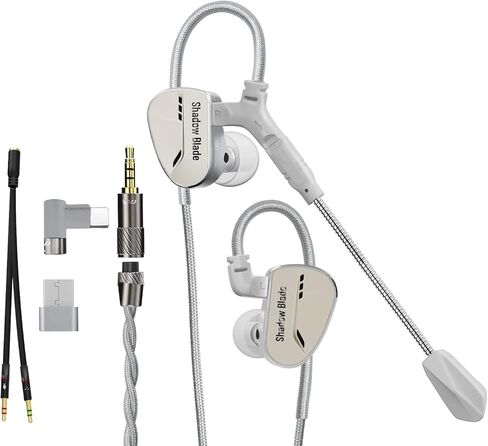 سماعات أذن سلكية للألعاب CVJ Shadow Blade، سماعة رأس IEM HiFi داخل الأذن، محرك ديناميكي 10 مم، ميكروفون مزدوج مع ميكروفون قابل للفصل بزاوية 360 درجة قابل للتعديل للألعاب المحمولة/الموسيقى/الكمبيوتر الشخصي/PS5 مع 3.5 مم/النوع C، أسود in Kuwait