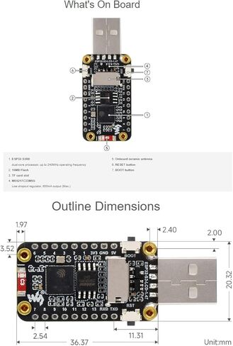 waveshare 2 Pack ESP32-S3 1.47inch Display Development Board,172×320 Resolution 262K Color RGB LED,Supports Multiple Peripherals in Kuwait