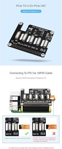 PCIe to 4-CH PCIe HAT Adapter Board, Compatible for Raspberry Pi 5, PCIe Gen2 Expansion Module with 4 FFC Connectors, Supports Multiple PCIe HAT Stacking for Raspberry Pi 5 Projects in Kuwait