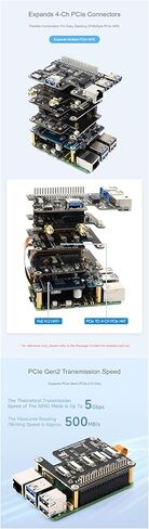 PCIe to 4-CH PCIe HAT Adapter Board, Compatible for Raspberry Pi 5, PCIe Gen2 Expansion Module with 4 FFC Connectors, Supports Multiple PCIe HAT Stacking for Raspberry Pi 5 Projects in Kuwait