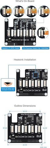 PCIe to 4-CH PCIe HAT Adapter Board, Compatible for Raspberry Pi 5, PCIe Gen2 Expansion Module with 4 FFC Connectors, Supports Multiple PCIe HAT Stacking for Raspberry Pi 5 Projects in Kuwait