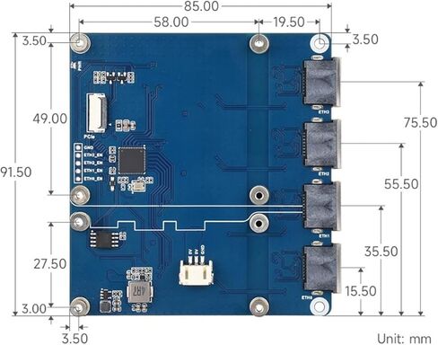 Diyeeni التوصيل والتشغيل PCIe إلى لوحة Gigabit ETH PCIe إلى بطاقة جيجابت إيثرنت ذات 4 منافذ لـ RPi 5 مع منافذ RJ45 لا يتطلب برنامج تشغيل in Kuwait