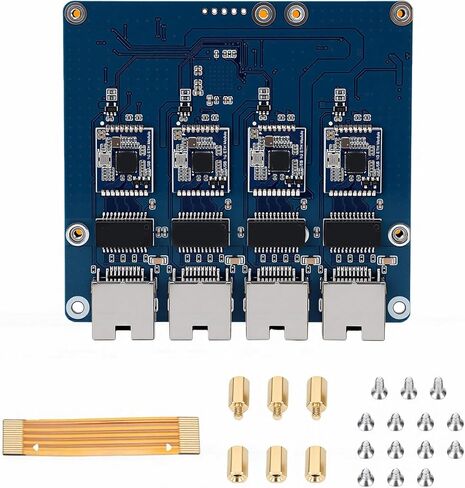 Diyeeni التوصيل والتشغيل PCIe إلى لوحة Gigabit ETH PCIe إلى بطاقة جيجابت إيثرنت ذات 4 منافذ لـ RPi 5 مع منافذ RJ45 لا يتطلب برنامج تشغيل in Kuwait