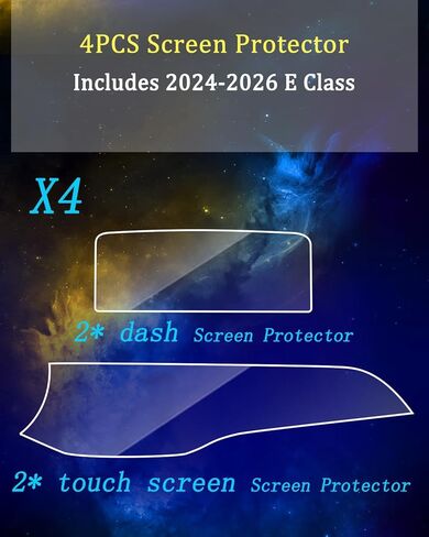 (4PCS) EUEKY 2025 Merc*edes E Class Screen Protector 2026 All In One Design for 2024 - 2026 E Class 350 / 450 Sedan AMG E53 Hybrid Sedan NAV.12.3inch & Dash 14.4inch +Passenger 12.3inch PET Protective Film Merc*edes Benz E Class Accessories HD in Kuwait