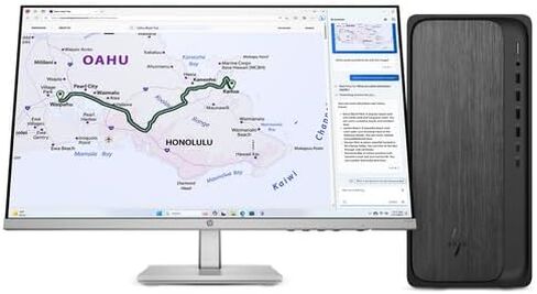 كمبيوتر سطح المكتب HP OmniDesk Tower • معالج AMD Ryzen 7 8700G ثماني النواة • ذاكرة DDR5 سعة 32 جيجابايت • محرك SSD سعة 1 تيرابايت • HDMI + DP • Wi-Fi 6 • لوحة مفاتيح وماوس لاسلكيان • Windows 11 in Kuwait