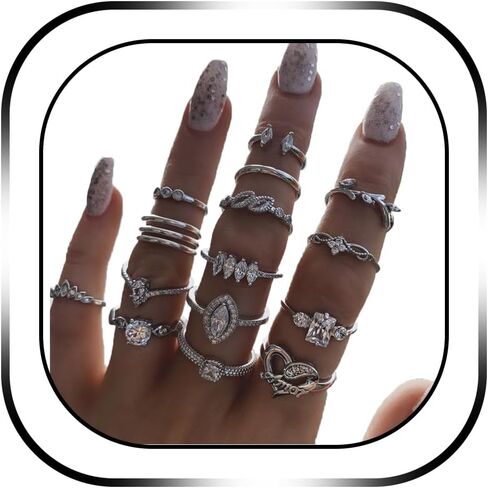 BELICEY 9-15PCS Knuckle Stacking Rings Set for Women Crystal Rhinestone Finger Statement Ring Sets Vintage Joint Knot Mid Rings for Teen Girls Stackable Rings Jewelry Accessories in Kuwait