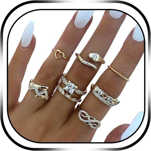 BELICEY 9-15PCS Knuckle Stacking Rings Set for Women Crystal Rhinestone Finger Statement Ring Sets Vintage Joint Knot Mid Rings for Teen Girls Stackable Rings Jewelry Accessories in Saudi Arabia