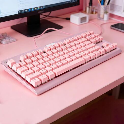 لوحة مفاتيح ميكانيكية Granvela 87-Key Pink TKL مع مفاتيح بنية تعمل باللمس، لوحة مفاتيح بإضاءة خلفية LED قابلة للتبديل السريع للألعاب والمكتب in Kuwait
