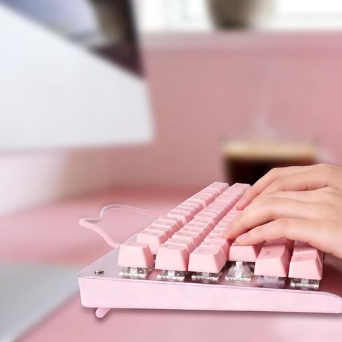 لوحة مفاتيح ميكانيكية Granvela 87-Key Pink TKL مع مفاتيح بنية تعمل باللمس، لوحة مفاتيح بإضاءة خلفية LED قابلة للتبديل السريع للألعاب والمكتب in Kuwait