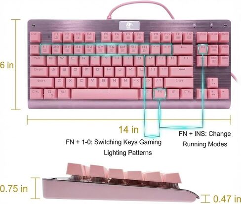 لوحة مفاتيح ميكانيكية Granvela 87-Key Pink TKL مع مفاتيح بنية تعمل باللمس، لوحة مفاتيح بإضاءة خلفية LED قابلة للتبديل السريع للألعاب والمكتب in Kuwait