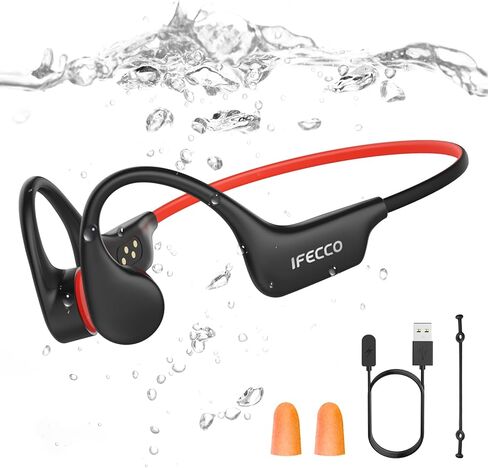 IFECCO Waterproof Headphones for Swimming - Bone Conduction Headphones Swimming Bluetooth 6.0,IP68 Waterproof Earbuds Underwater,Open Ear Earbuds with 8G MP3 for Swim Cycling Running in Kuwait