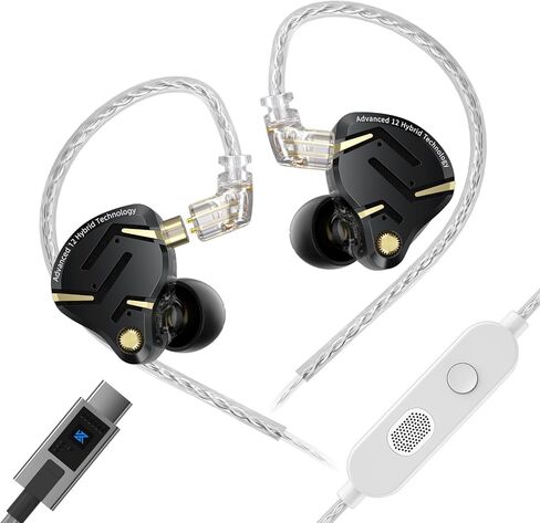 سماعات رأس KZ ZS12 Pro 2 USB C مع ميكروفون، سماعات أذن سلكية احترافية للألعاب بخاصية إلغاء الضوضاء، سماعات أذن من النوع C IEM لهاتف iPhone15/16، هاتف Samsung الذكي، هاتف Android، كمبيوتر محمول، جهاز USB من النوع C in Kuwait