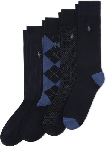 POLO RALPH LAUREN Men's Assorted Pattern Dress Crew Socks-4 Pair Pack-Soft and Lightweight Cotton Comfort in Saudi Arabia