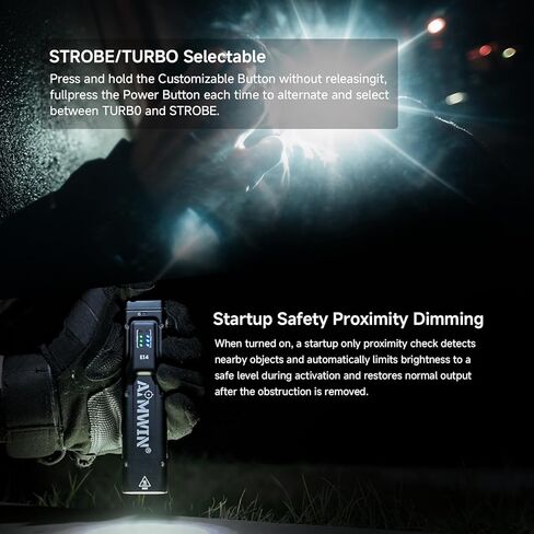 AIMWIN EI4 Flat EDC Flashlight 3000 Lumens Ultra Bright USB-C Rechargeable Slim Pocket Light 300M Long Throw Tactical Flashlight with Dual Tail Switches One-Touch Turbo Strobe in Kuwait