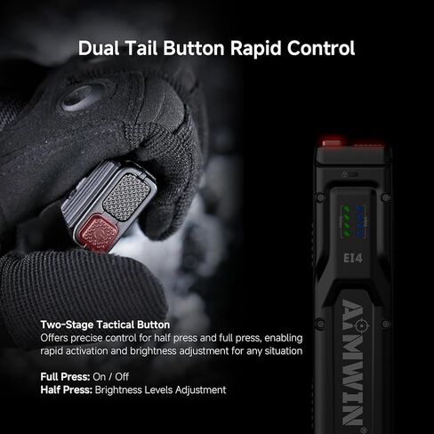 AIMWIN EI4 Flat EDC Flashlight 3000 Lumens Ultra Bright USB-C Rechargeable Slim Pocket Light 300M Long Throw Tactical Flashlight with Dual Tail Switches One-Touch Turbo Strobe in Kuwait