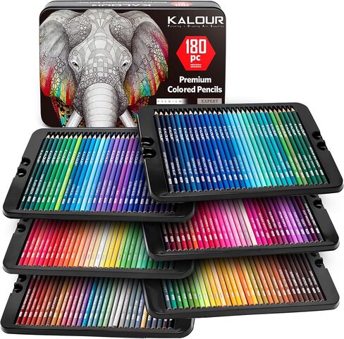 KALOUR 180 Colored Pencil Set for Adults Artists - Rich Pigment Soft Core -12 Metallic Pencil - Ideal for Coloring Drawing Sketching Shading Blending - Vibrant Color（Tin Case） in Saudi Arabia