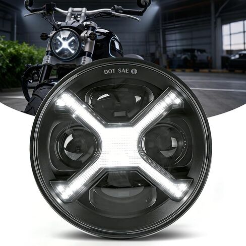 7 Inch LED Motorcycle Headlight with Housing & White Light X DRL Hi/Low Beam compatible with Honda CB400 CB1300 CB250 CB600F CB919 Hornet etc，IP67 Waterproof DOT Approval in Saudi Arabia