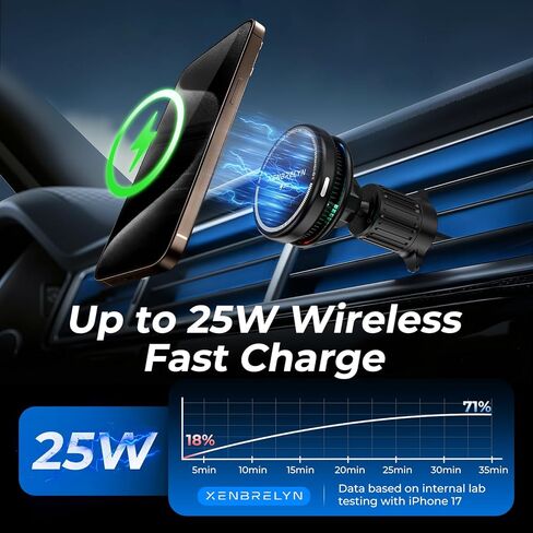 for Magsafe Car Mount Charger 25W, Rapid Cooling Fast Wireless Charging Phone Holder, Dual Mount for Tesla Screen & Air Vent, 45W Adapter Included, for iPhone 17-13 & Samsung S26/S25 in Kuwait