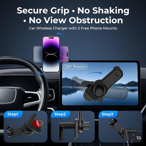 for Magsafe Car Mount Charger 25W, Rapid Cooling Fast Wireless Charging Phone Holder, Dual Mount for Tesla Screen & Air Vent, 45W Adapter Included, for iPhone 17-13 & Samsung S26/S25 in Kuwait